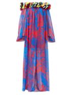 Matchesfashion.com Halpern - Floral-appliqu Abstract-print Chiffon Dress - Womens - Blue Print