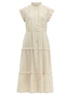 Matchesfashion.com Sea - Viola Pleated Cotton Voile Midi Dress - Womens - Ivory