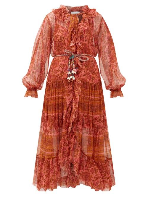 Matchesfashion.com Zimmermann - Edie Paisley-print Silk-voile Dress - Womens - Red Print