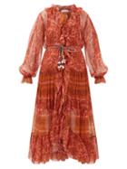 Matchesfashion.com Zimmermann - Edie Paisley-print Silk-voile Dress - Womens - Red Print
