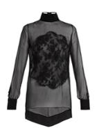 Givenchy Lace-appliqu High-neck Sheer Silk Blouse