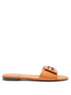 Ladies Shoes Fendi - Ff Cutout Leather Slides - Womens - Tan