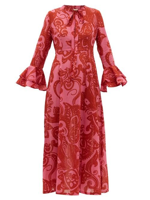 Matchesfashion.com Le Sirenuse, Positano - Tracey Paisley-print Cotton Midi Dress - Womens - Pink Print