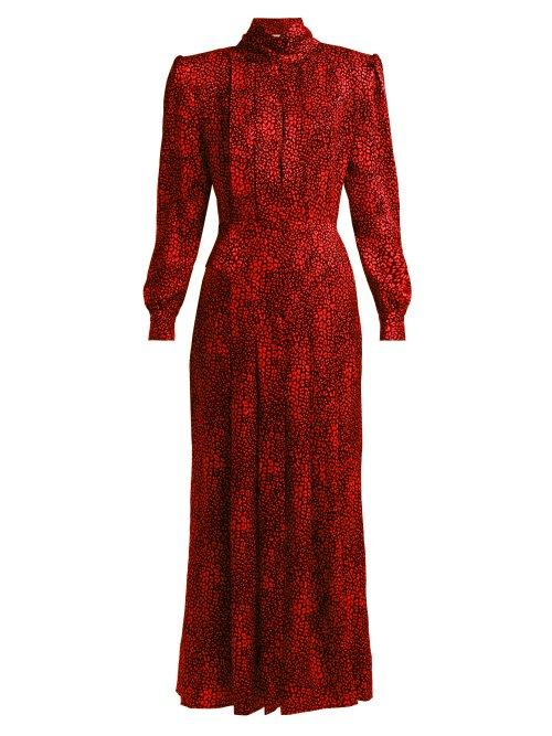 Matchesfashion.com Alessandra Rich - Leopard Jacquard Silk Dress - Womens - Red Multi