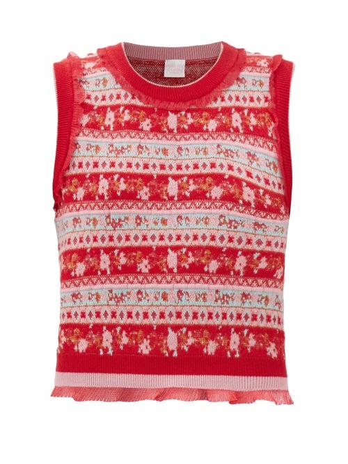 Loretta Caponi - Basilia Wool-blend Sweater Vest - Womens - Red Multi