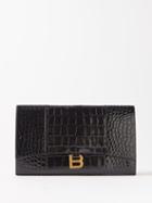 Balenciaga - Hourglass Crocodile-effect Leather Clutch Bag - Womens - Black
