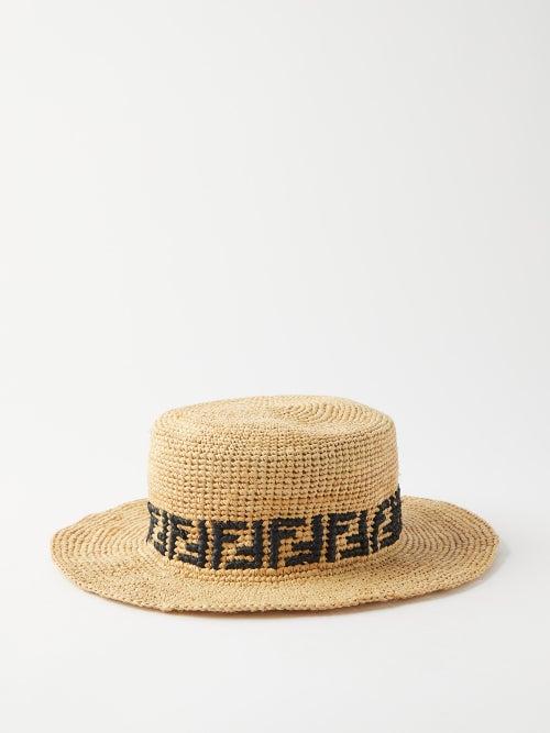 Fendi - Logo-woven Raffia Straw Hat - Womens - Black Natural