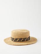 Fendi - Logo-woven Raffia Straw Hat - Womens - Black Natural
