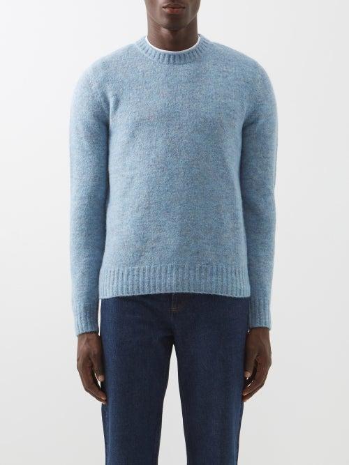 A.p.c. - Lucas Crew-neck Mlange Knitted Sweater - Mens - Blue
