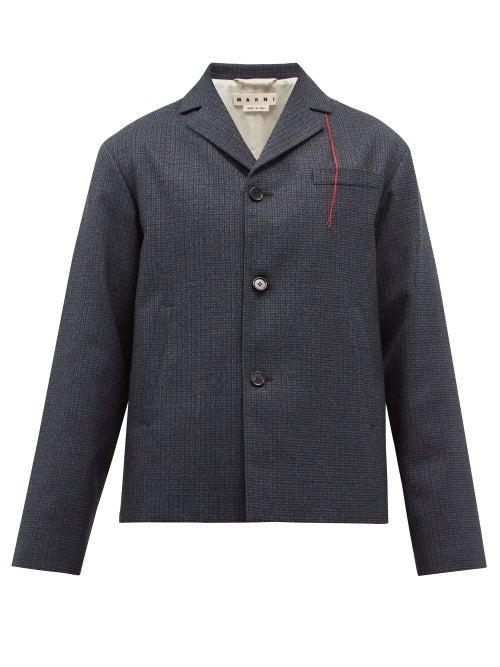 Marni - Single-breasted Houndstooth-check Wool Jacket - Mens - Navy