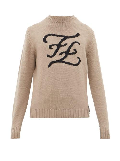 Matchesfashion.com Fendi - Karligraphy Ff-intarsia Cashmere Sweater - Mens - Beige