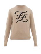 Matchesfashion.com Fendi - Karligraphy Ff-intarsia Cashmere Sweater - Mens - Beige