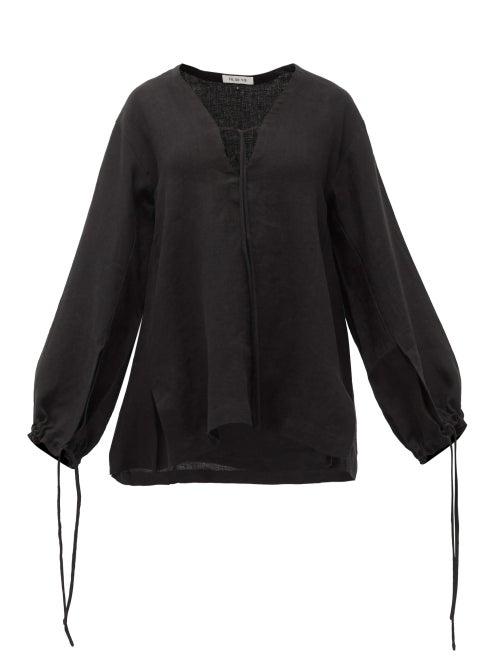 Matchesfashion.com Fil De Vie - Essaouira Balloon-sleeved Linen Top - Womens - Black