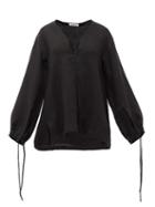 Matchesfashion.com Fil De Vie - Essaouira Balloon-sleeved Linen Top - Womens - Black