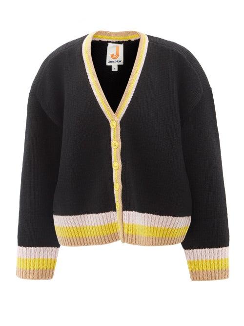 Joostricot - Smiley Stripe-trim Knitted Cardigan - Womens - Black