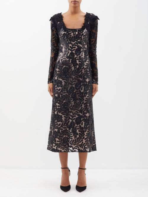 Giambattista Valli - Sequin-embroidered Tulle Midi Dress - Womens - Black