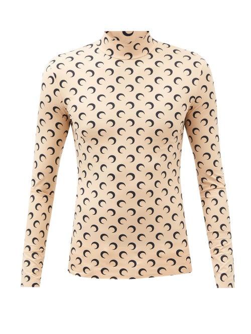 Marine Serre - Crescent Moon-print Recycled-jersey T-shirt - Mens - Tan