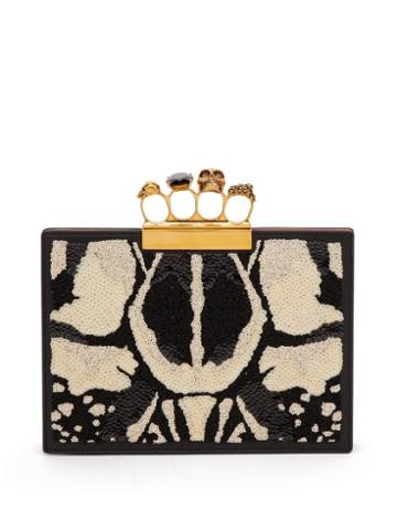 Matchesfashion.com Alexander Mcqueen - Knuckle Sequined Leather Clutch - Womens - White Black