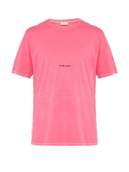 Matchesfashion.com Saint Laurent - Logo Print Cotton Jersey T Shirt - Mens - Pink