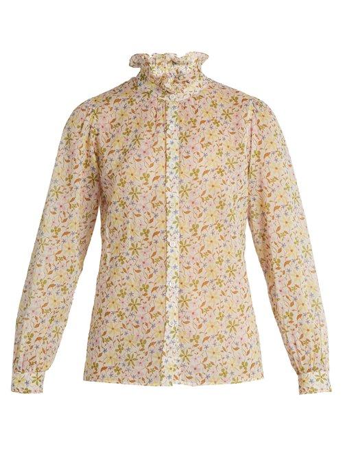 Matchesfashion.com Alexachung - Floral Print Cotton Voile Top - Womens - White Multi