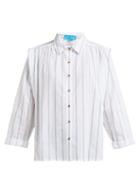 Matchesfashion.com M.i.h Jeans - Arley Jacquard Striped Pleated Shoulder Shirt - Womens - White