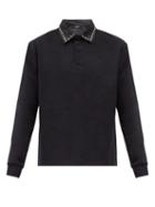 Matchesfashion.com Valentino - Rockstud Cotton-piqu Long-sleeved Polo Shirt - Mens - Black