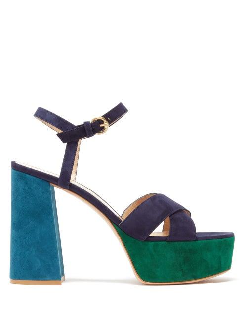 Matchesfashion.com Gianvito Rossi - Tri-colour 70 Suede Platform Sandals - Womens - Navy Multi