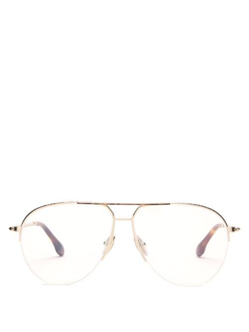 Matchesfashion.com Victoria Beckham - Aviator Hammered-metal Glasses - Womens - Gold