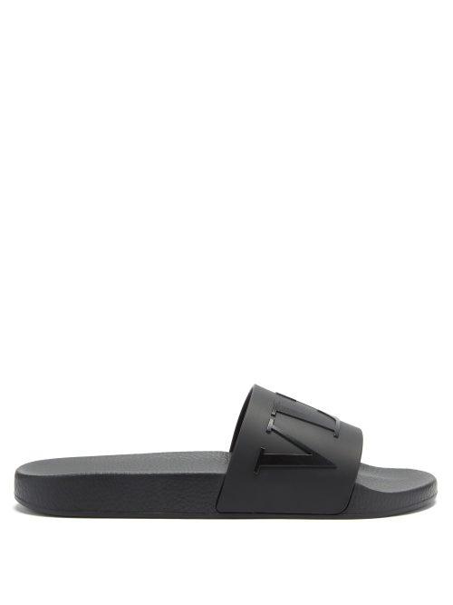 Mens Shoes Valentino Garavani - Logo-embossed Rubber Pool Slides - Mens - Black