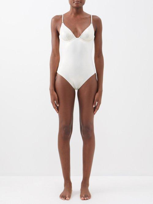 Melissa Odabash - Seychelles Plunge-neck Swimsuit - Womens - Light Gold