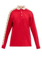 Matchesfashion.com Gucci - Logo Stripe Cotton Piqu Polo Shirt - Mens - Red