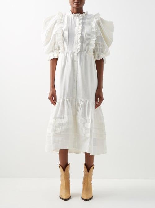 Sea - Kiara Pintucked Cotton And Flex-linen Midi Dress - Womens - White