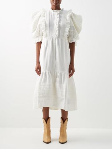Sea - Kiara Pintucked Cotton And Flex-linen Midi Dress - Womens - White