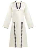 Matchesfashion.com Zeus + Dione - Milos Embroidered Silk Noil Midi Dress - Womens - Ivory Multi