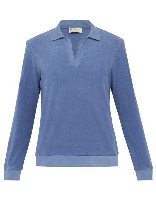 Matchesfashion.com Ditions M.r - James Terry Cloth Cotton Blend Polo Shirt - Mens - Blue