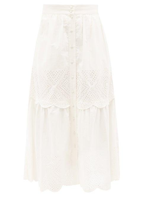 Sea - Vienne Broderie-anglaise Cotton Skirt - Womens - White