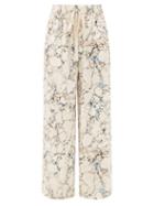 Matchesfashion.com Raey - Marble-print Silk-crepe Trousers - Womens - Grey Print