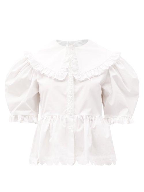 Matchesfashion.com Horror Vacui - Antonia Exaggerated-collar Cotton-poplin Blouse - Womens - White