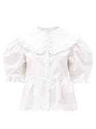 Matchesfashion.com Horror Vacui - Antonia Exaggerated-collar Cotton-poplin Blouse - Womens - White