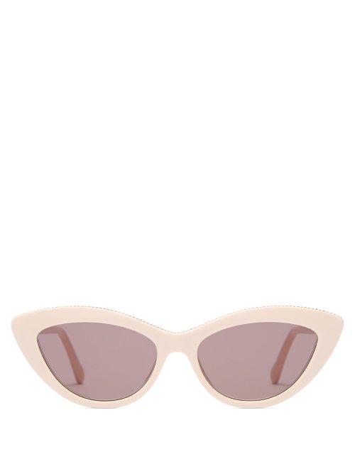 Matchesfashion.com Stella Mccartney - Chain Trim Acetate Cat Eye Sunglasses - Womens - Light Pink