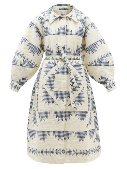 Ladies Rtw Sea - Gloucester Patchwork-gingham Quilted Cotton Coat - Womens - Blue White