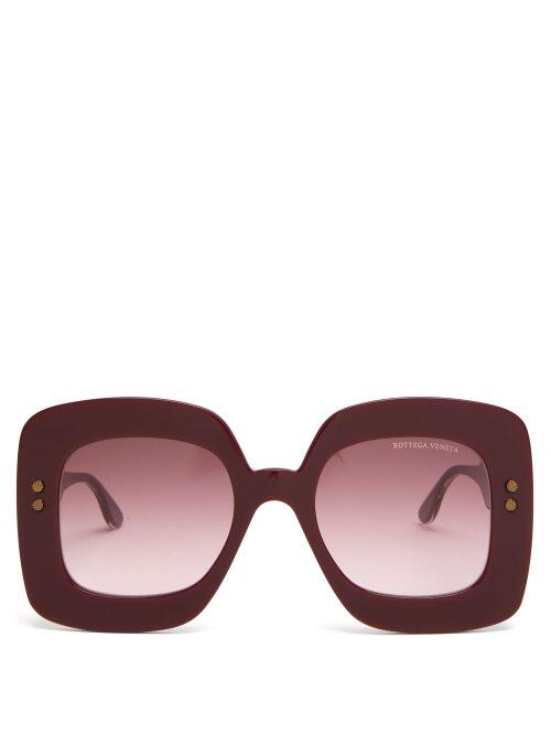 Matchesfashion.com Bottega Veneta - Oversized Square Frame Acetate Sunglasses - Womens - Burgundy