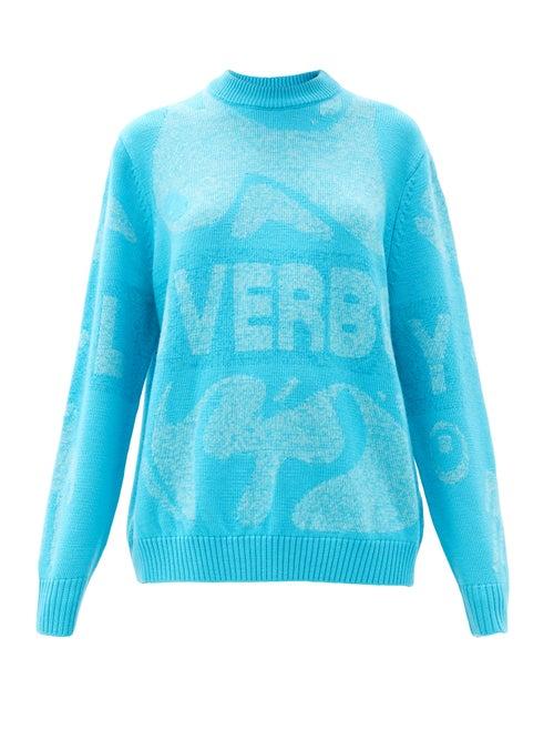 Matchesfashion.com Charles Jeffrey Loverboy - Logo-jacquard Sweater - Womens - Blue