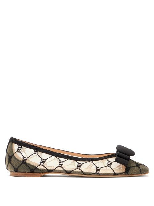 Matchesfashion.com Rupert Sanderson - Ace Embroidered-mesh Ballet Flats - Womens - Black Beige