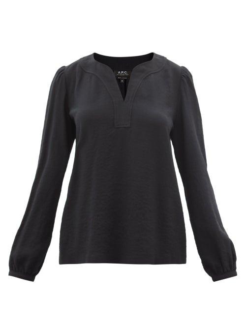 Ladies Rtw A.p.c. - Virginie Sweetheart-neck Crepe Blouse - Womens - Black