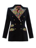 Matchesfashion.com Dolce & Gabbana - Double Breasted Floral Brocade And Velvet Blazer - Womens - Dark Blue