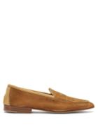 Mens Shoes Edward Green - Polperro Leather-trimmed Suede Penny Loafers - Mens - Tan