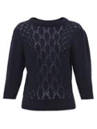 Matchesfashion.com Symonds Pearmain - Pointelle-knit Wool Sweater - Womens - Navy