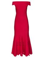 Matchesfashion.com Alexander Mcqueen - Off The Shoulder Knitted Midi Dress - Womens - Dark Pink