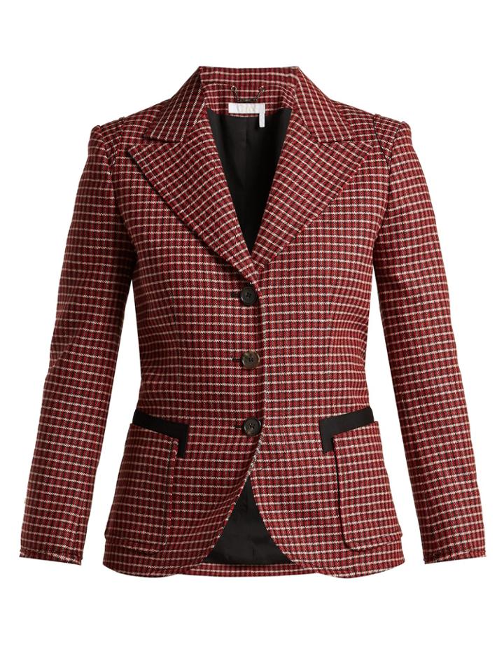 Chloé Houndstooth Wool-blend Blazer